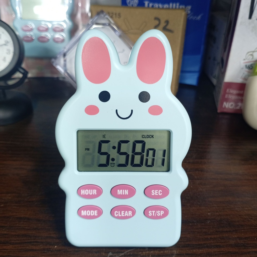 Bunny-Shaped Digital Kitchen & Study Timer – Multifunctional Digital LCD Desk Clock with Alarm, Stopwatch, and Stand