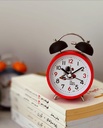 Retro Space Rocket Twin Bell Analog Alarm Clock (Red & Black Metal Frame / Silent Quartz Movement)