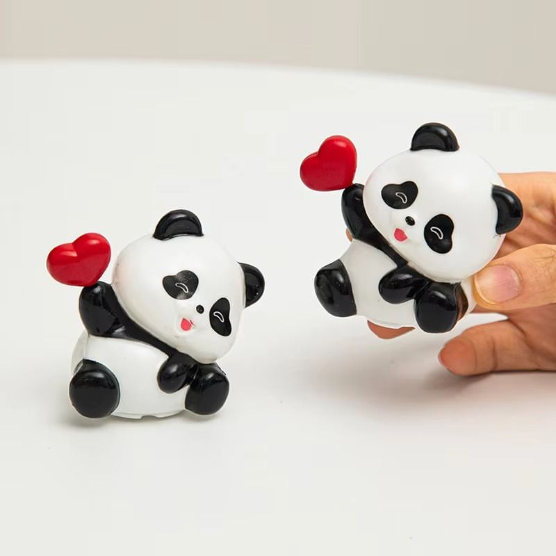 2 Pcs Cute Panda Showpiece Study Table Car Dashboard With LED Mood