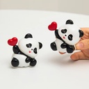 2 Pcs Cute Panda Showpiece Study Table Car Dashboard With LED Mood