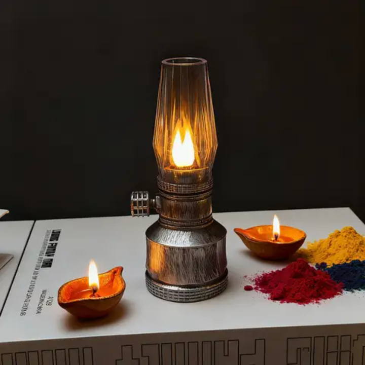Retro Kerosene Lantern Diwali Plastic Electronic Candle Wind Light LED Lamp