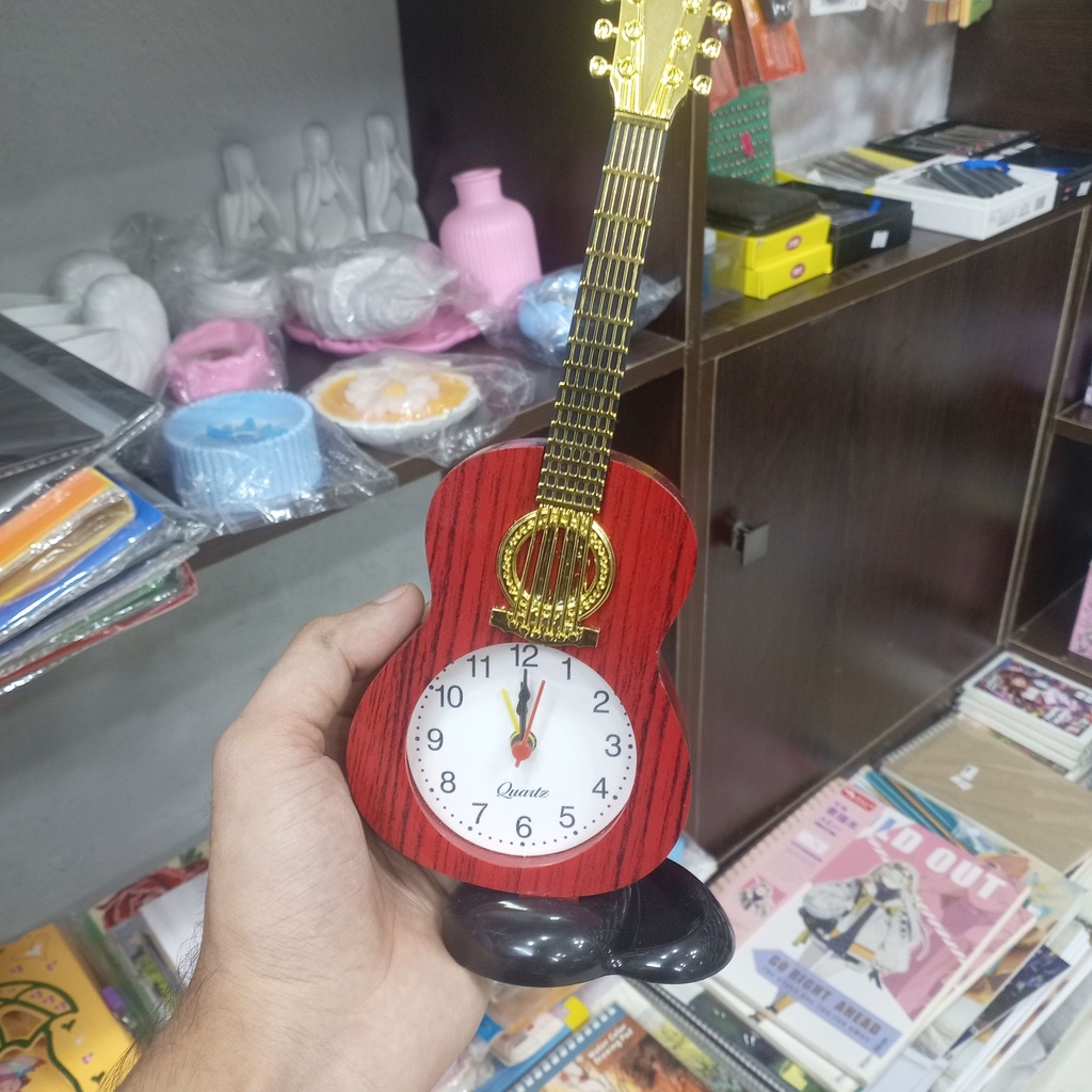 Guitar Clock Red Decorative Item & Showpiece