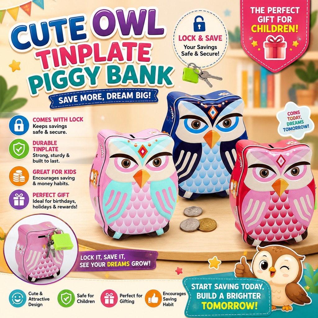 Owl Tinplate Piggy Bank For Gift Child Savings Bank