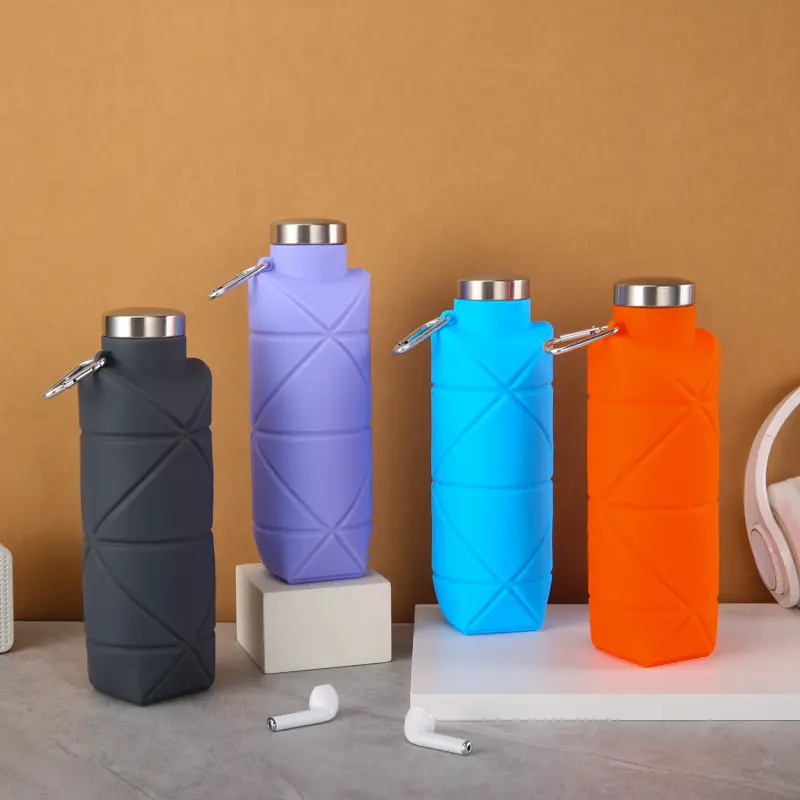 Portable Silicon Water Bottle Orange Color Fitness Outdoor Travel Low Space Consume