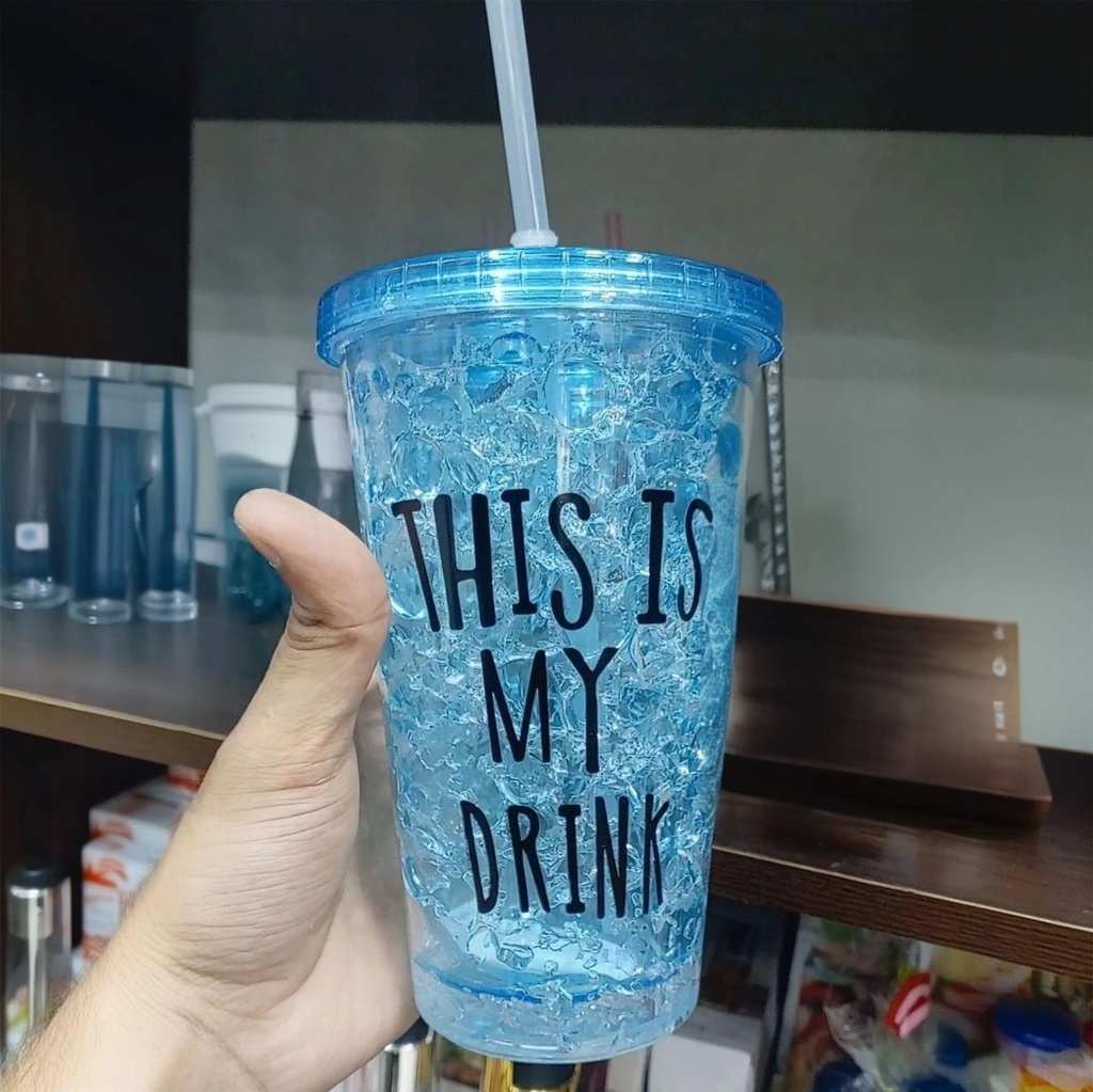 Coffee Cup Large Capacity Blue Color Crystal Acrylic Freezer Gel Travel Mug